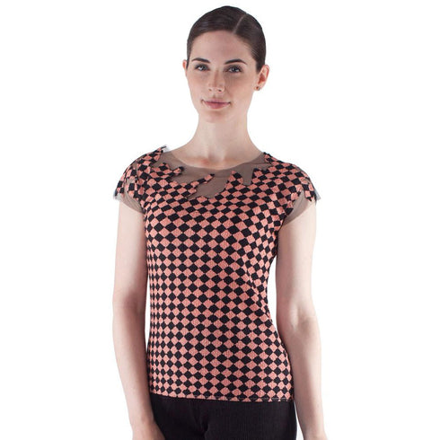 Cap Sleeve Tulle Illusion Crinkle Top - T408